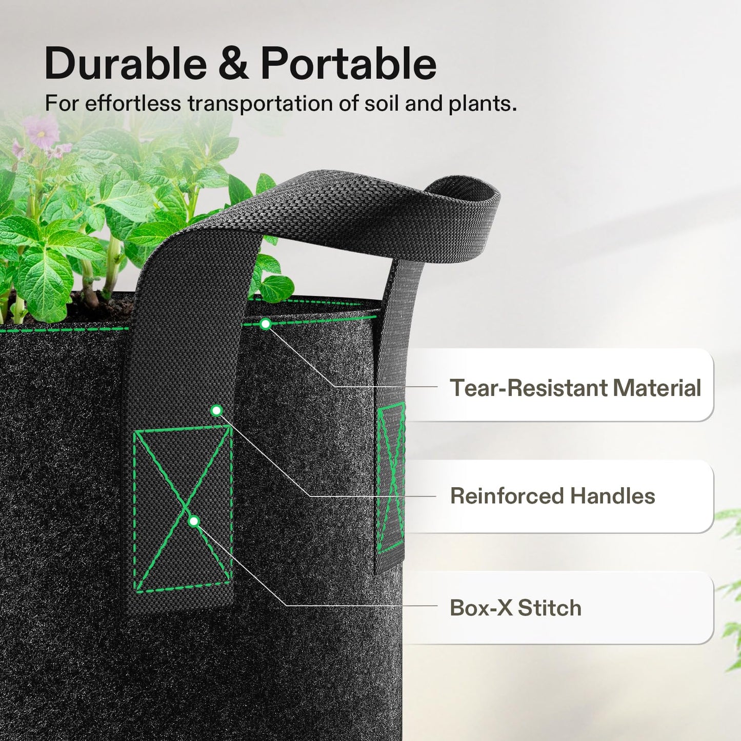 VIVOSUN 20-Pack 1 Gallon Grow Bags, Heavy Duty Thickened Nonwoven Fabric Pots with Handles for Flowers Fruits and Vegetables Black