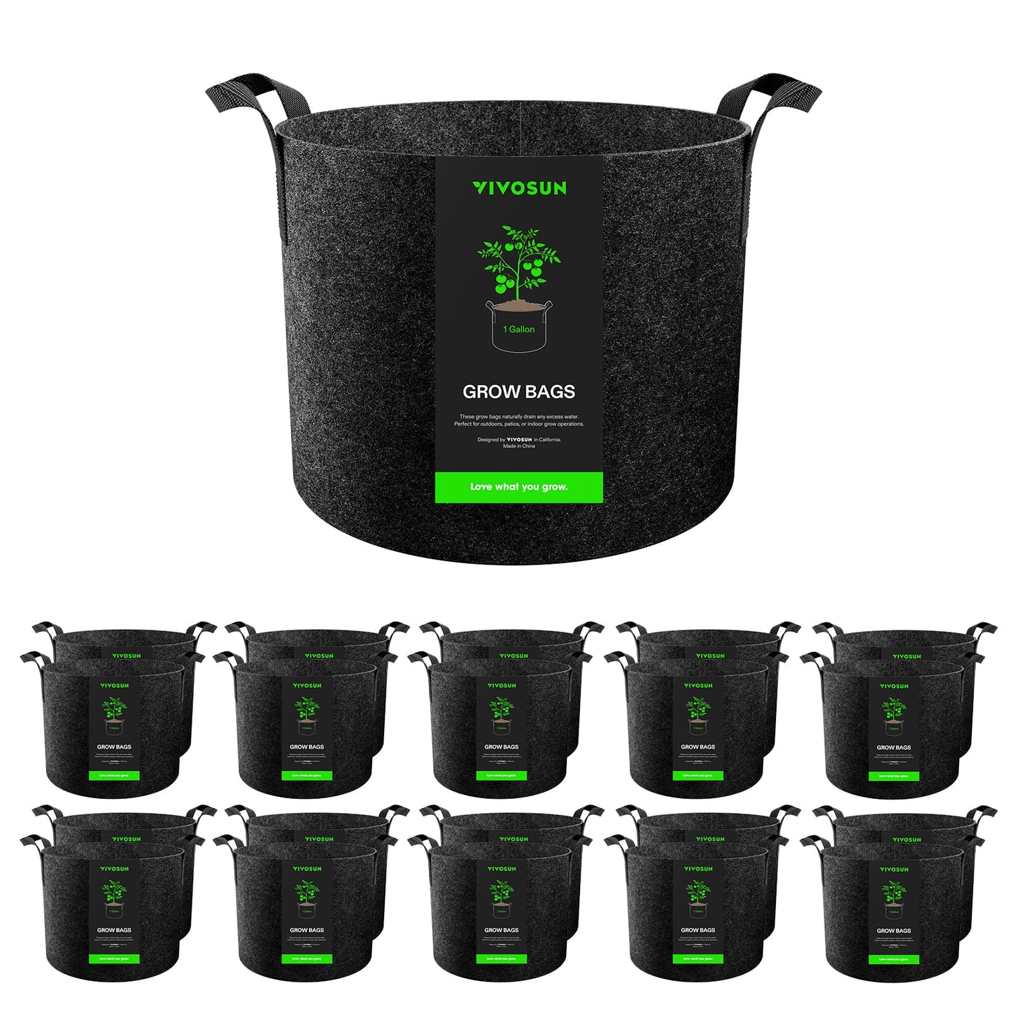VIVOSUN 20-Pack 1 Gallon Grow Bags, Heavy Duty Thickened Nonwoven Fabric Pots with Handles for Flowers Fruits and Vegetables Black